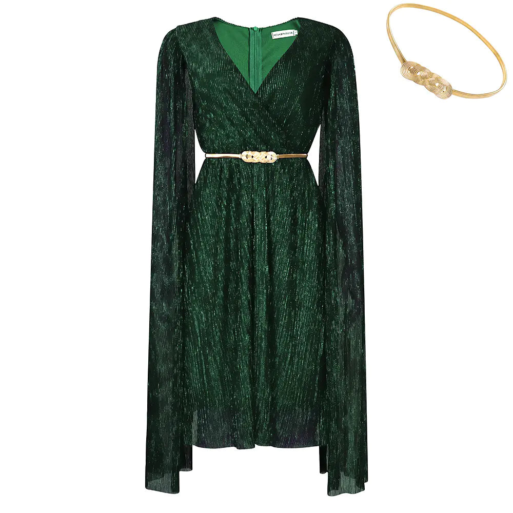 V-neck Long Sleeve Cape Waist Dress for Women