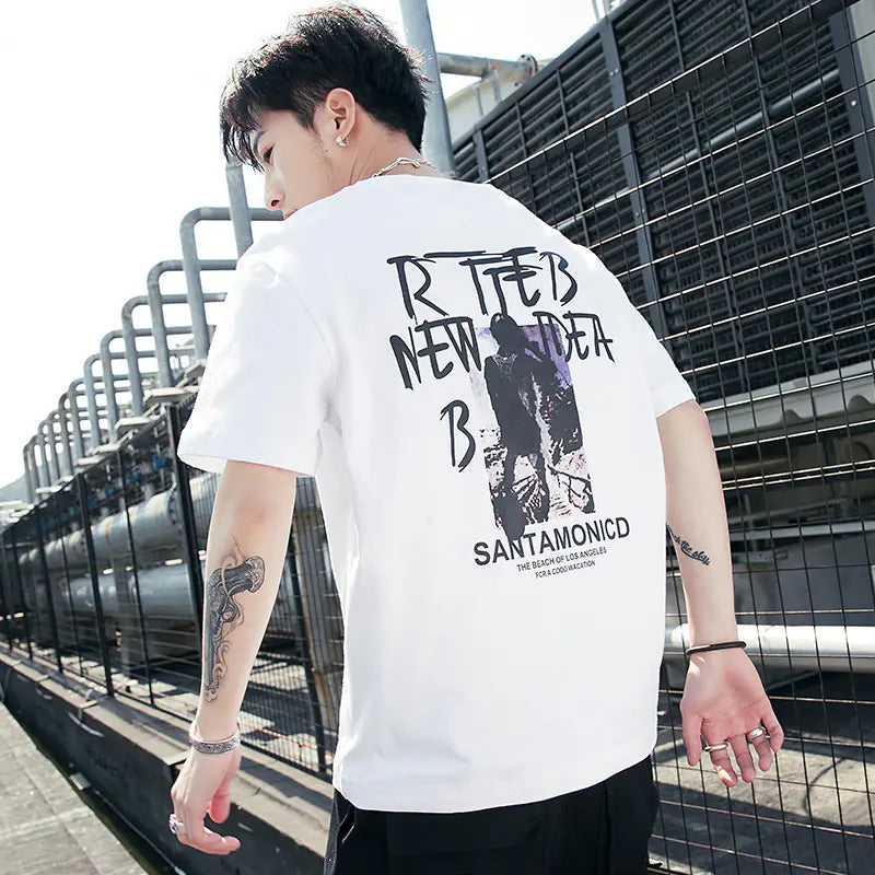 Graphic Letter Print Short Sleeve Hip-Hop T-Shirt