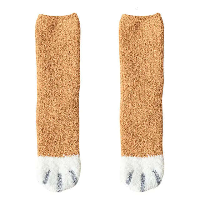 Autumn Winter Couple Cat Paw Plush Socks (Coral Fleece)