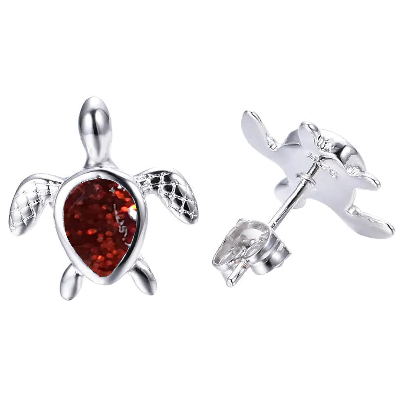 Fashion Small Turtle Earrings with Gold and Blue Stone