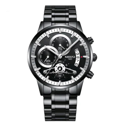 Men's Solid Steel Band Watch with Luminous Quartz Dial