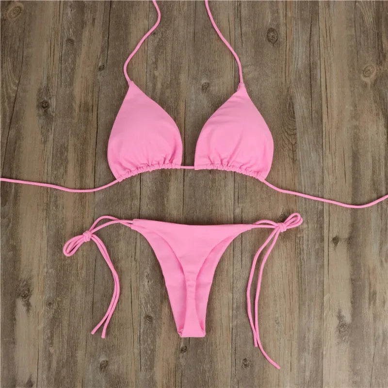 Halter Tie Milk Silk Bikini Set