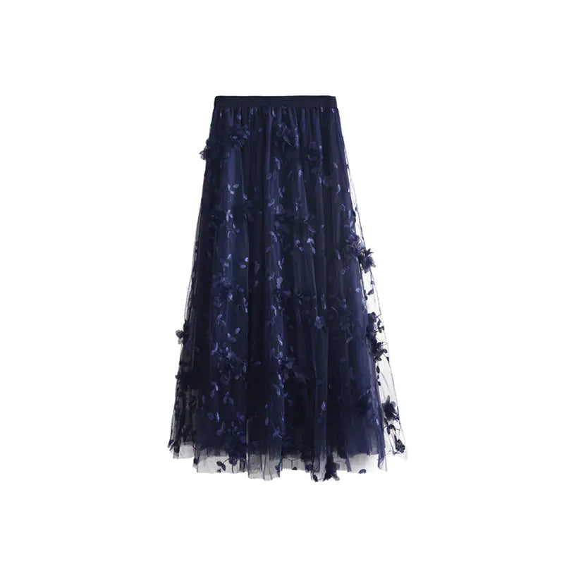 3D Flower Embroidery Mesh Skirt