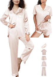 5Pcs Womens Satin Pajamas Set