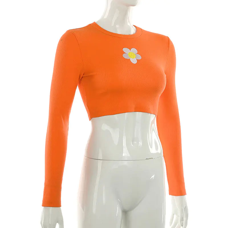 Petal Print Long Sleeve Crop Top