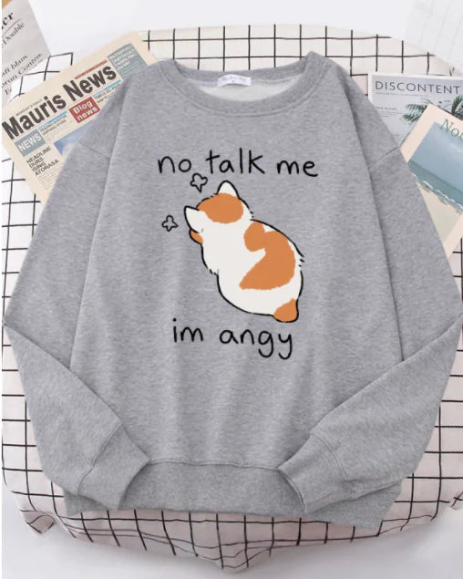 Chic Casual Cat Print Crew Neck Sweatshirt