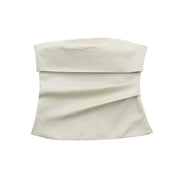Pleated Strapless Bustier Cropped Tank Top for Women
