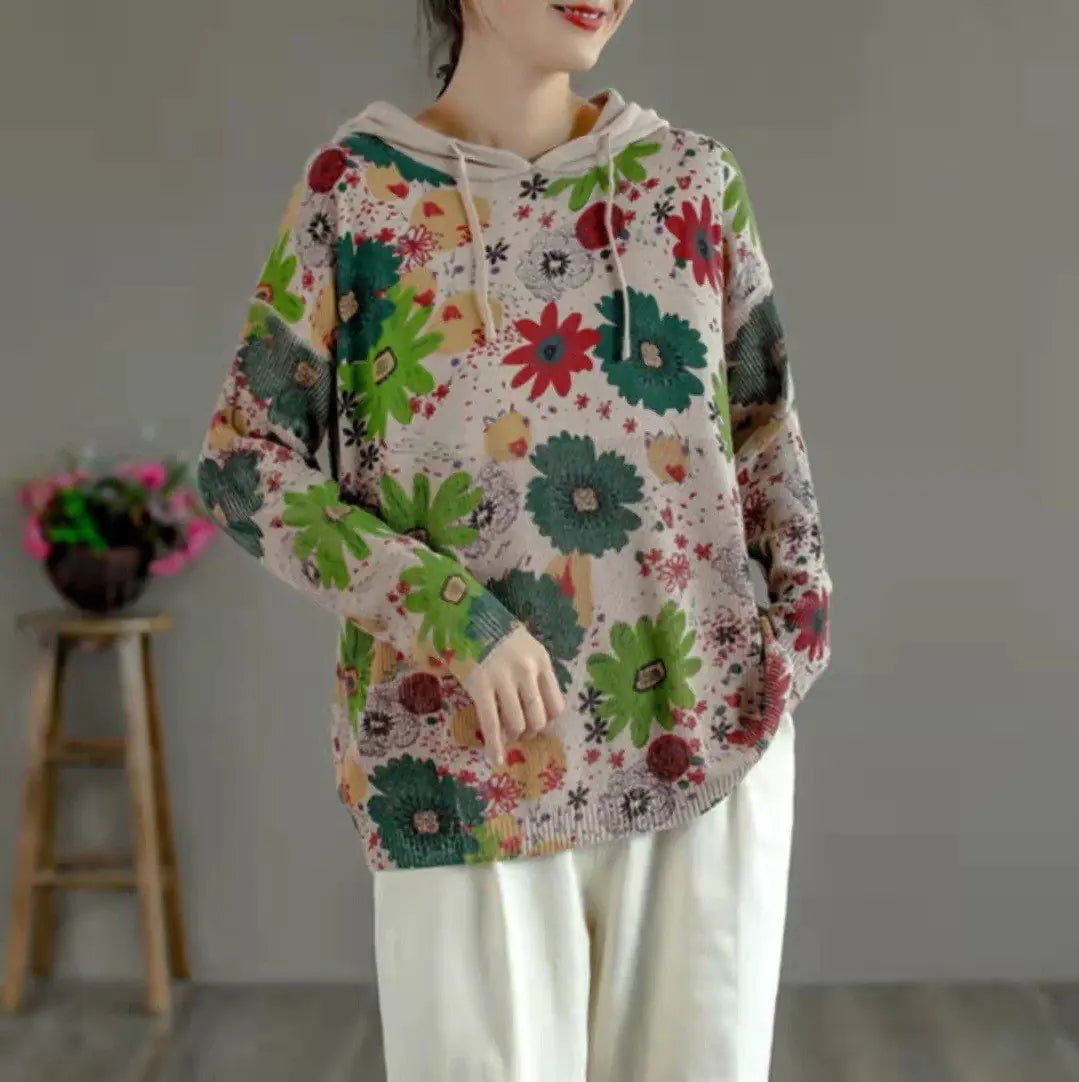 Vintage Slouchy Printed Hoodie Sweatshirt