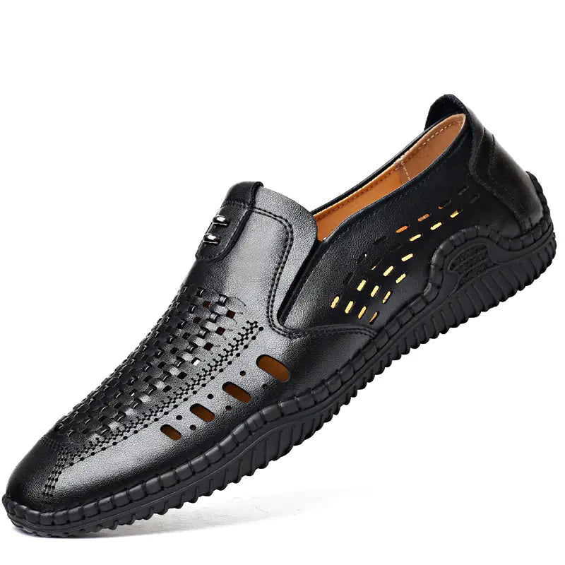 Breathable Hollow Leather Sandals for Comfort