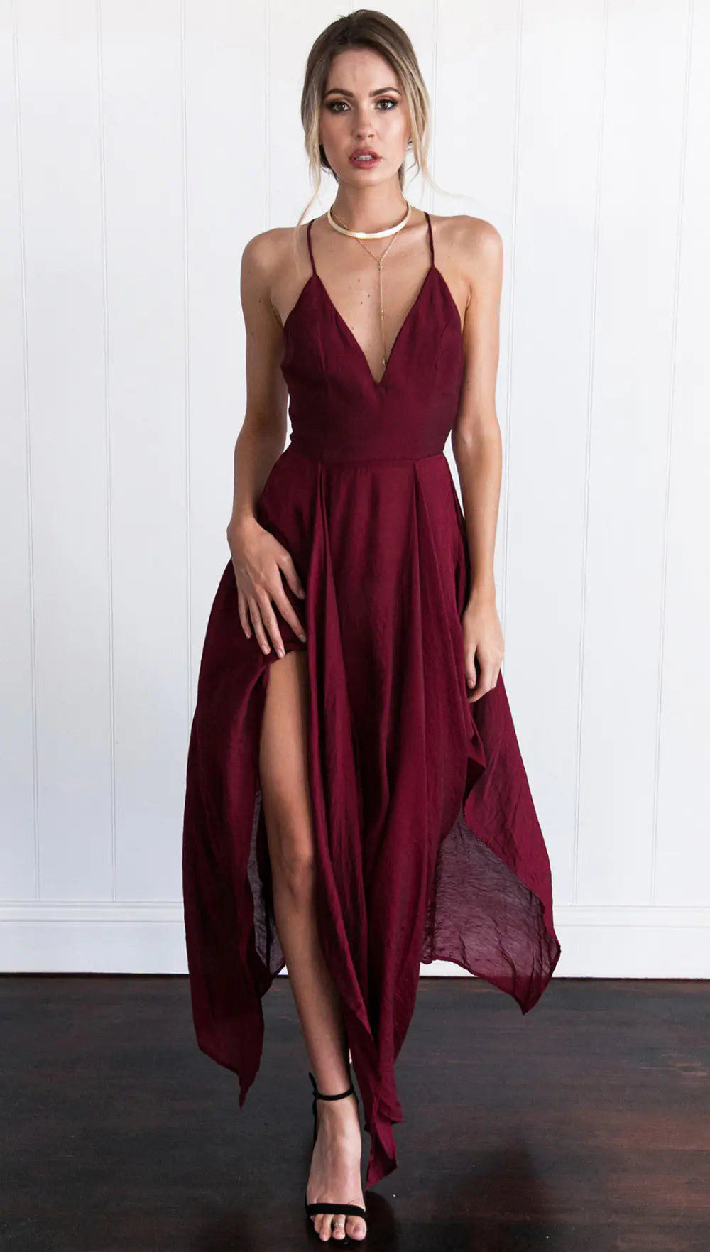 Women's Sexy V-neck Backless Halter Split Dress