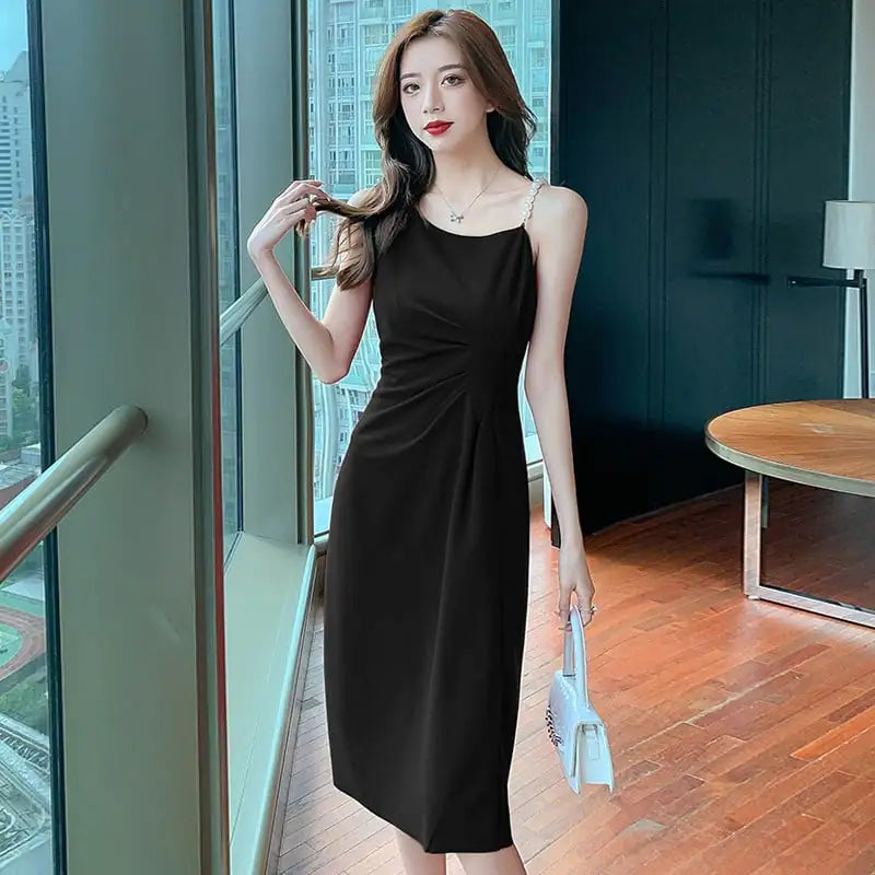Niche French Sleeveless Slit Dress with Elegant Style