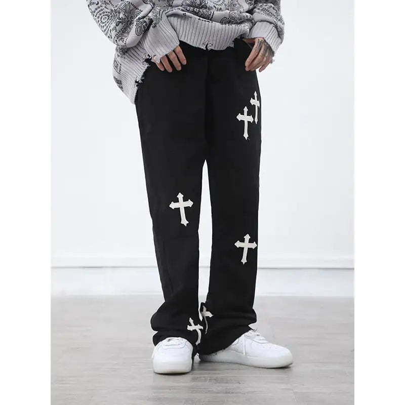 Straight Tube Wide Leg Cross Trousers