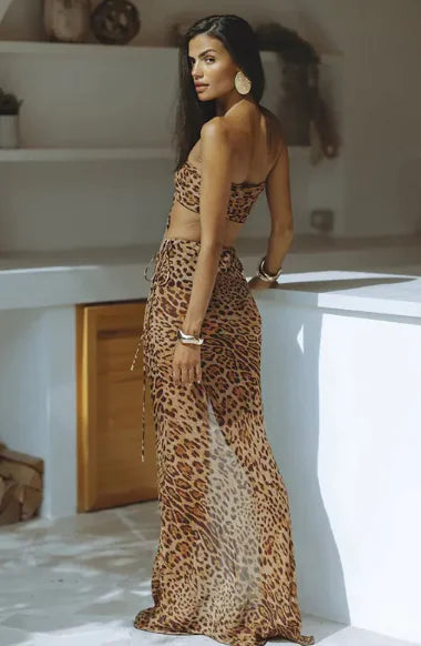 Leopard Two-Piece Tube Top & Midi Skirt Set