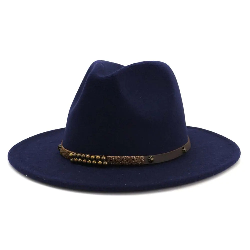 Women's Classic Wool Felt Jazz Hat with Wide Brim
