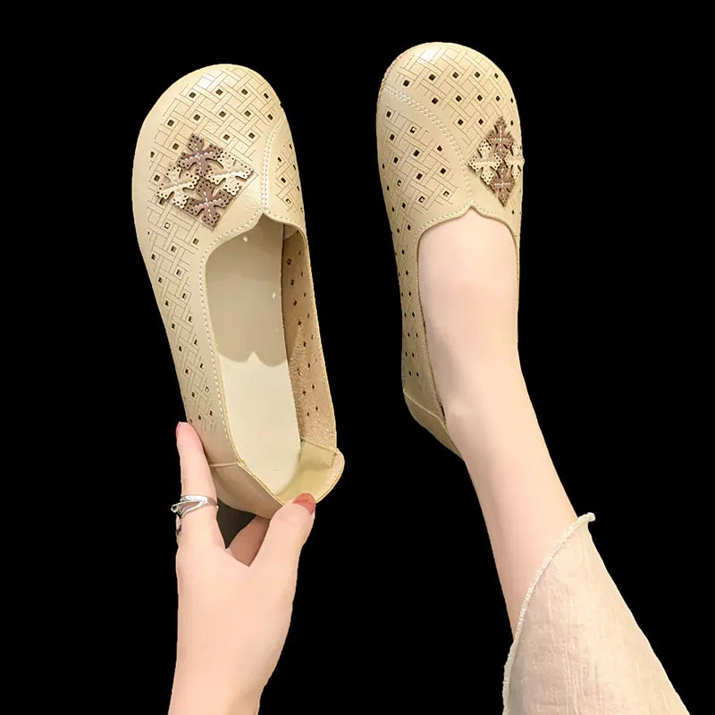 2023 Summer Women's Breathable Flat Shoes Leather Loafers Chic