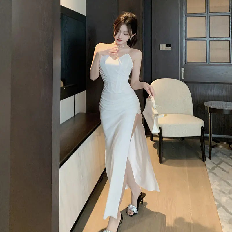 Pointed Tube Top Split Dress in European and American Style