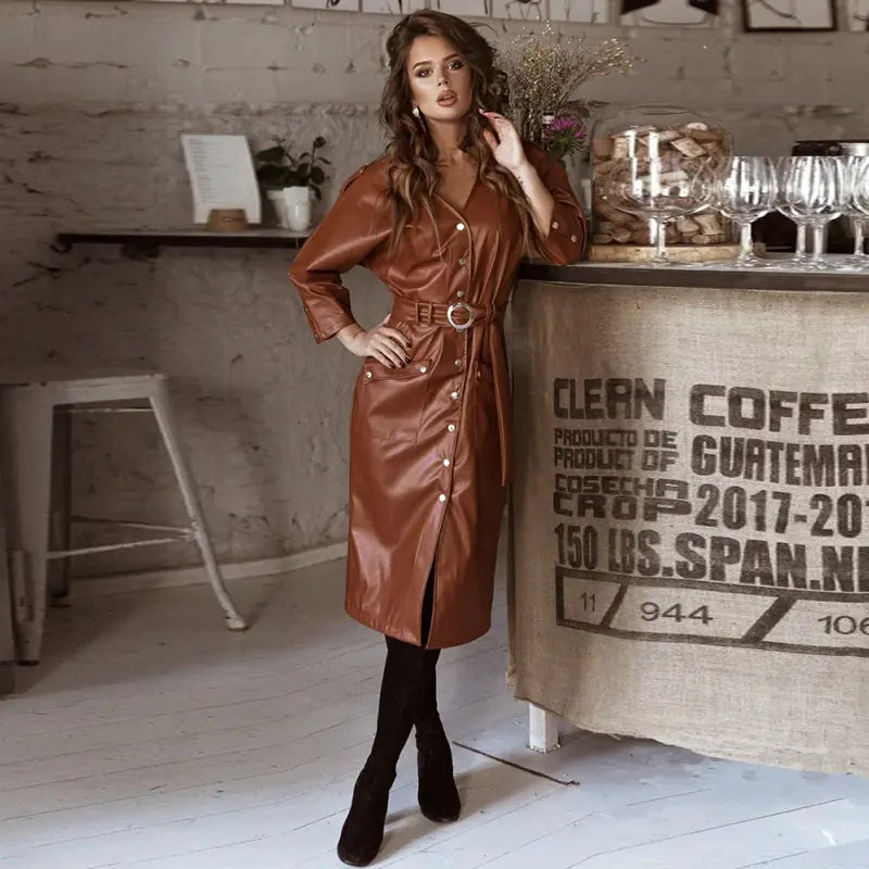 Summer 2020 Women's Casual V-Neck PU Leather Dress