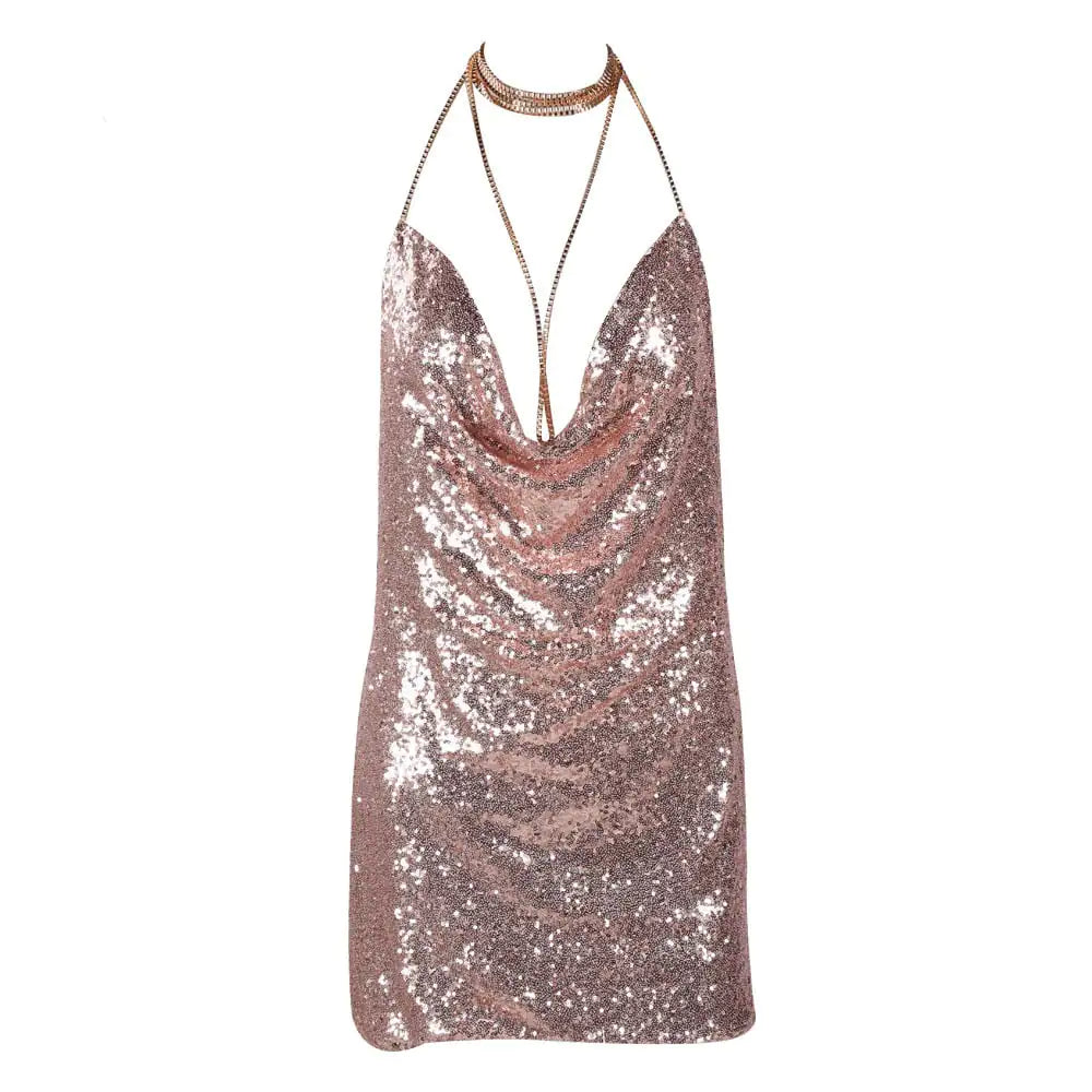 Short Dress with Deep Backless Sequins