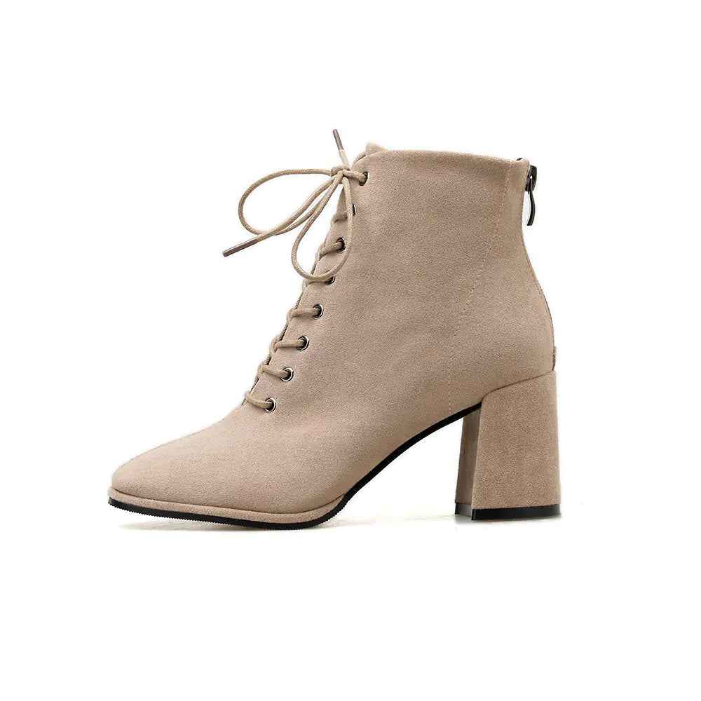 British Style High-Heeled Lace-Up Martin Boots
