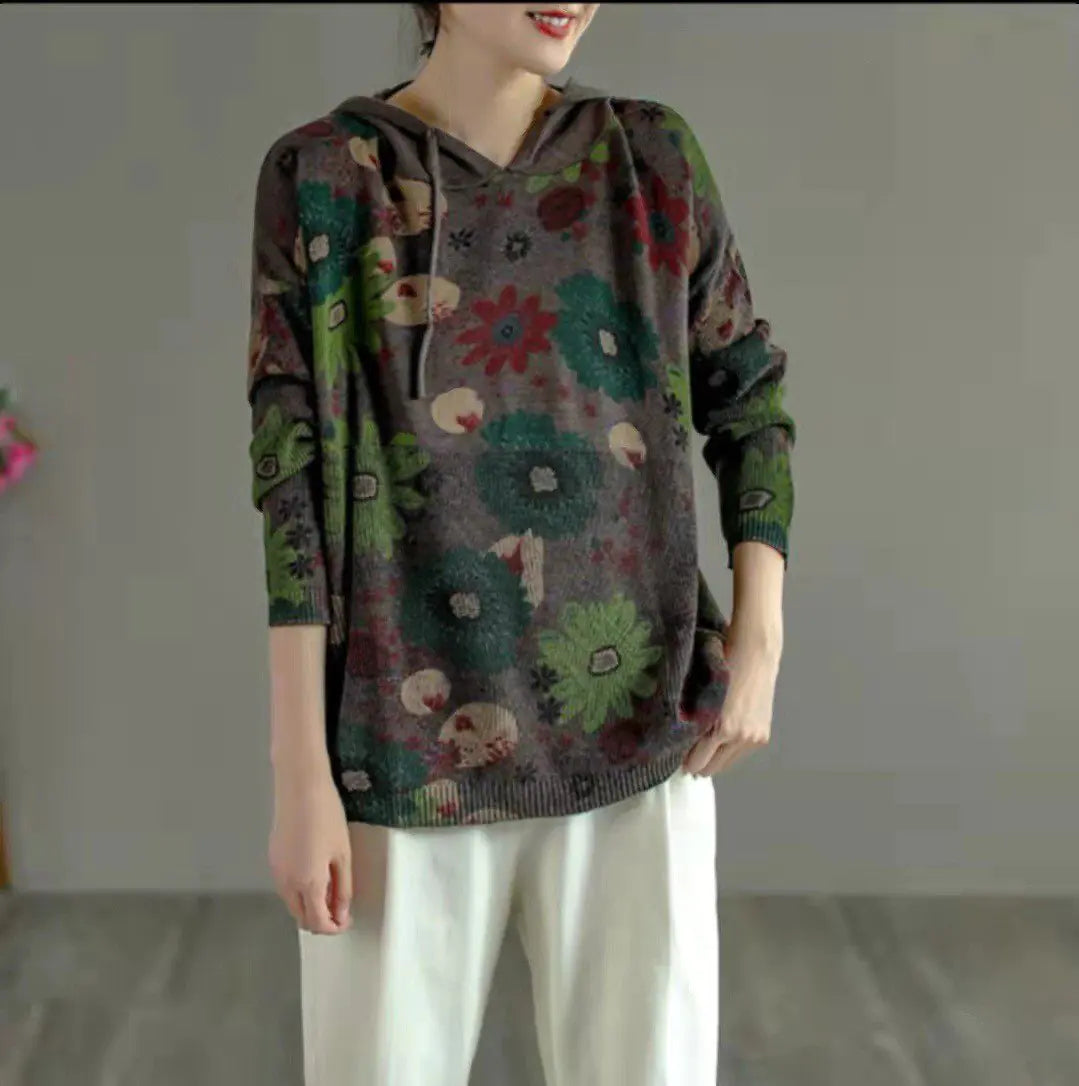 Vintage Slouchy Printed Hoodie Sweatshirt