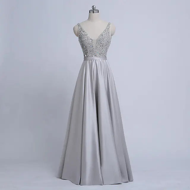 Handmade Deep V-Neck Evening Dress for Parties