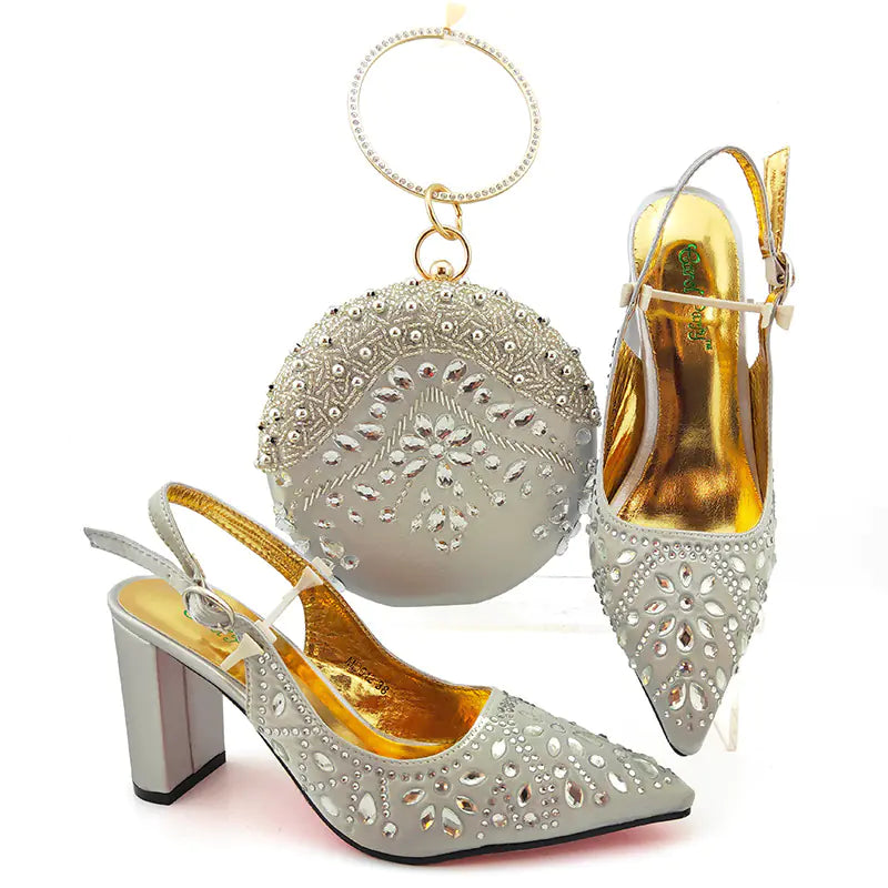Round Clutch Bag with Pointed Buckle Heels