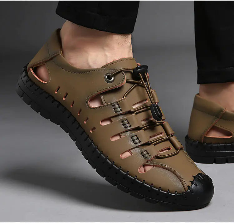 Leather Cowhide Casual Hollow Sandals for Comfort