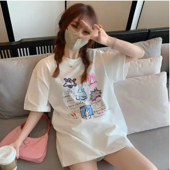 Summer Plus Size Astronaut College Style T-Shirt for Women