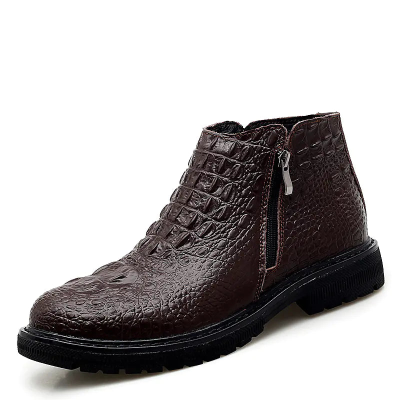 Korean Men's Leather Boots with Side Zipper