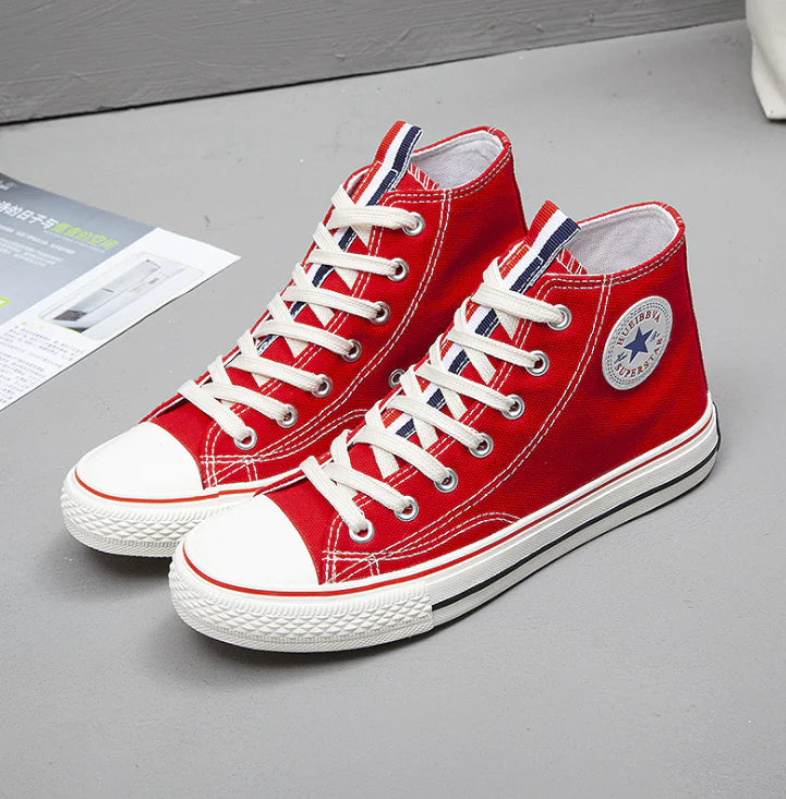 Trendy Black High-Top Canvas Sneakers for Women