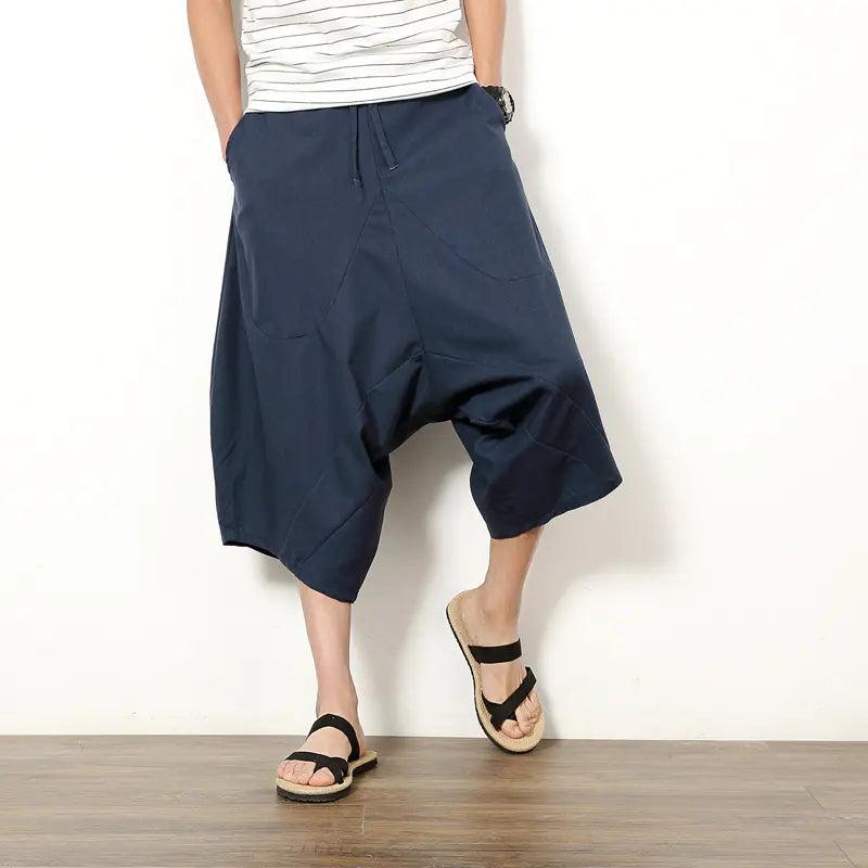 Cotton Linen Harem Pants - Japanese Style Cropped Trousers