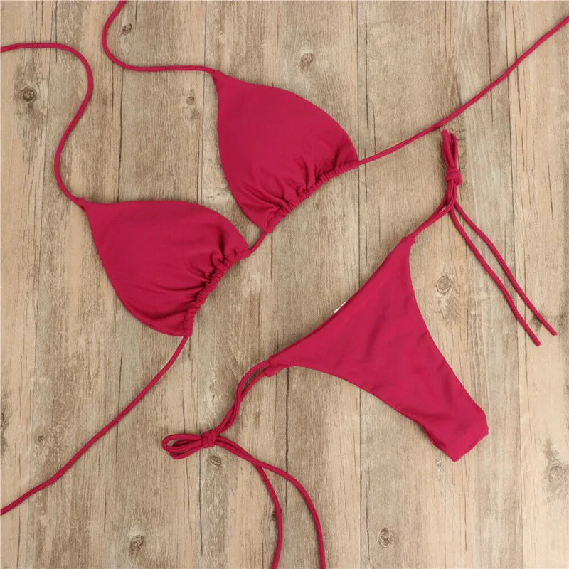 Halter Tie Milk Silk Bikini Set
