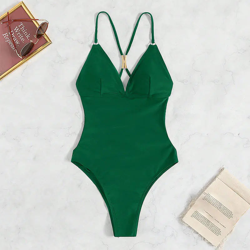 V-Neck Slimming One-Piece Swimsuit