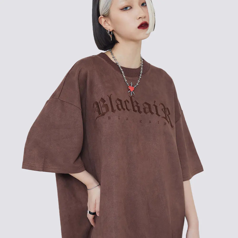 Men's Suede American Street Embroidered Letter T-Shirt