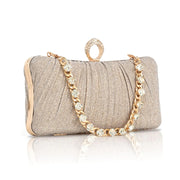 AIBAOWU Rhinestone Ring Glitter Pleated Clutch