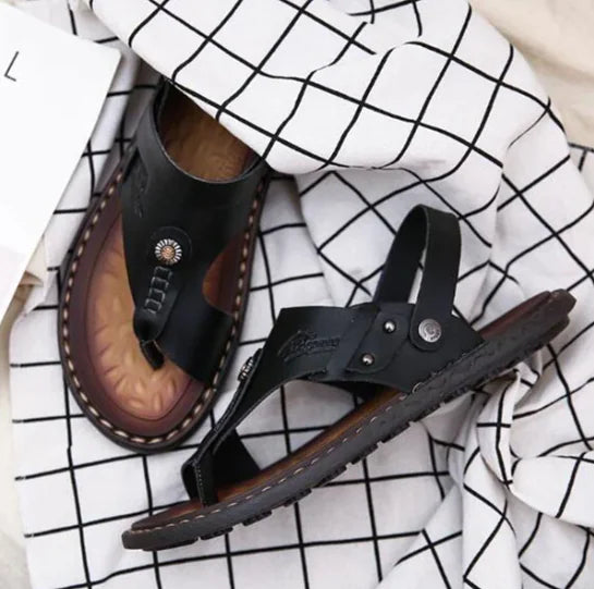 Men's Plus-Size Two-Toed Leather Sandals