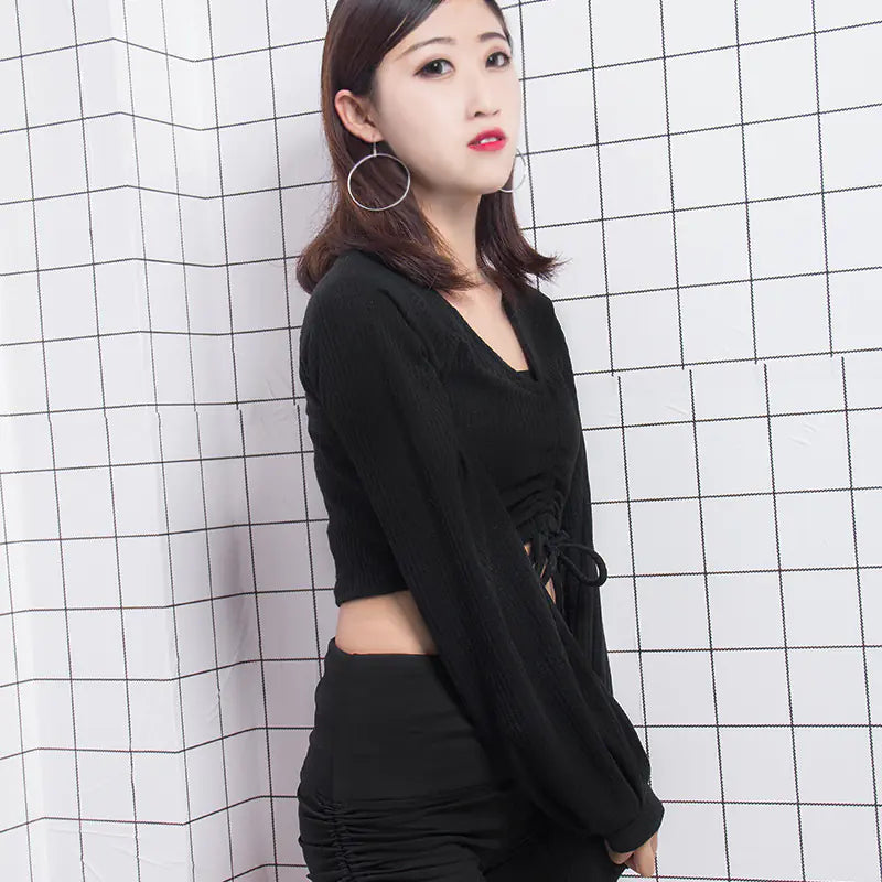 V-Neck Lantern Sleeve Crop Top for Women