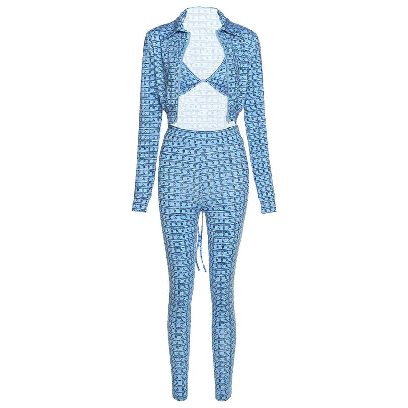 Fashionable Plaid Set with Sexy Cardigan for Women