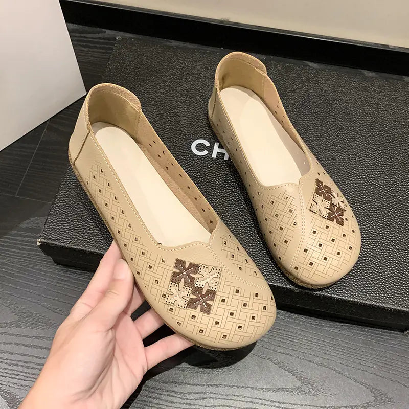 2023 Summer Women's Breathable Flat Shoes Leather Loafers Chic