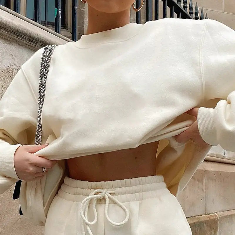 Round Neck Pullover Sweatshirt and Shorts Set