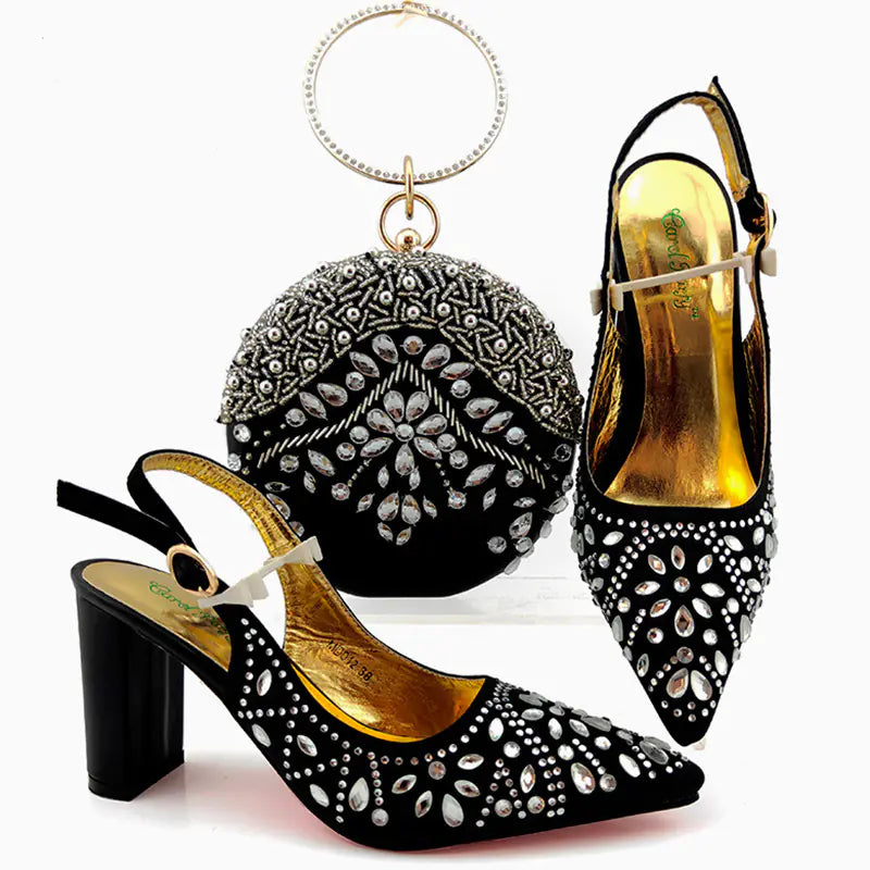 Round Clutch Bag with Pointed Buckle Heels