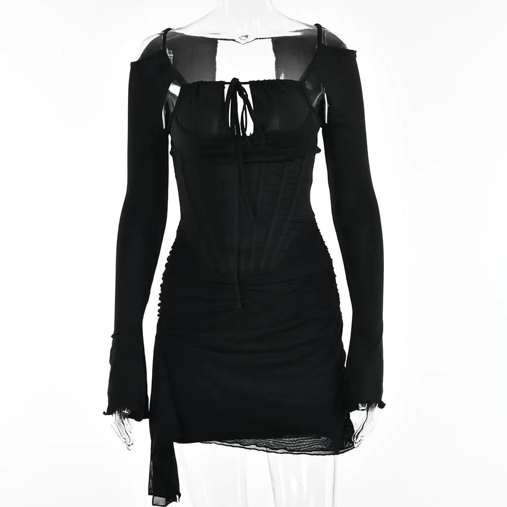 Irregular Tunic Waist Slim Dress with Suspenders