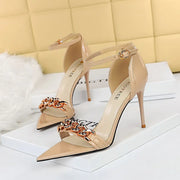 Rhinestone Hollow Out Thin Metal Chain Sandals