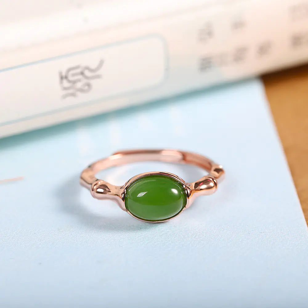 Simple Hetian Jasper Bamboo Ring for Women