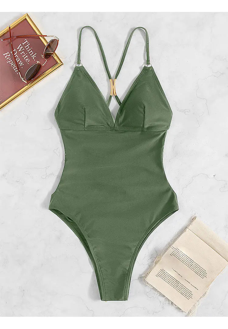 V-Neck Slimming One-Piece Swimsuit