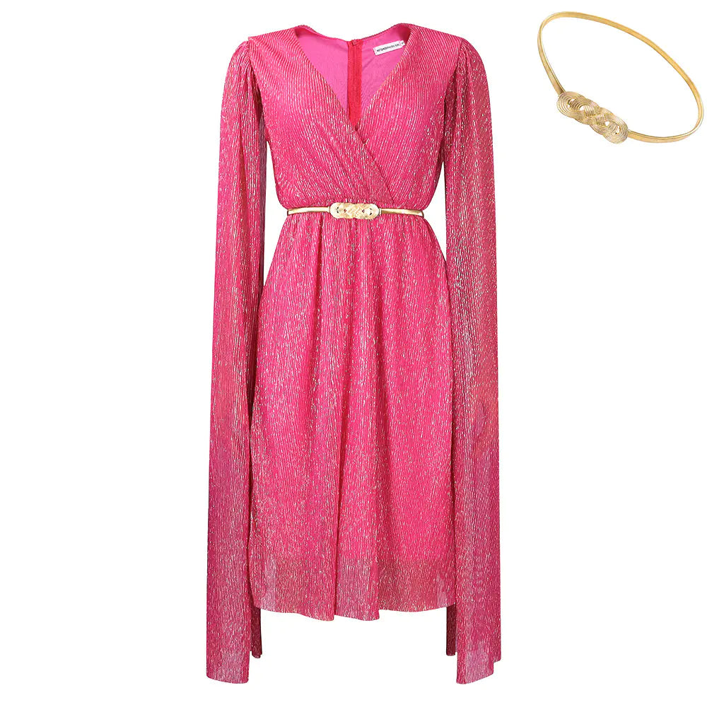V-neck Long Sleeve Cape Waist Dress for Women