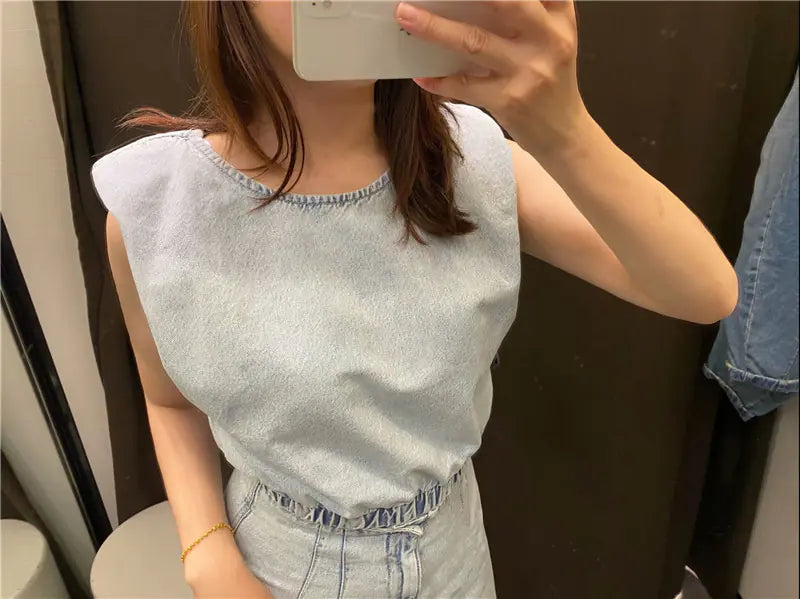 2020 Summer Women's Denim Skirt Set with Top