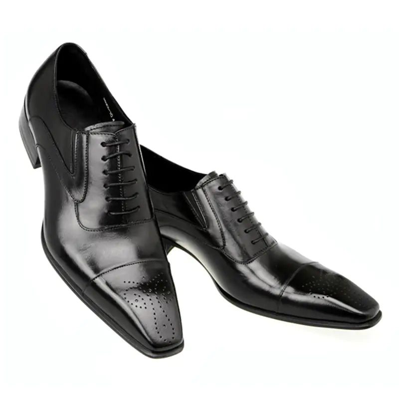 Men's Casual Lace-Up Leather Shoes with Square Head