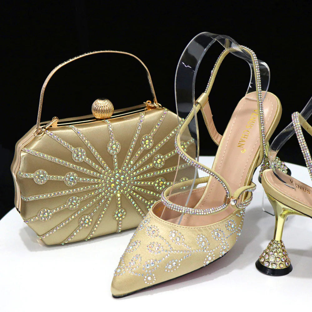 Round Clutch Bag with Pointed Buckle Heels