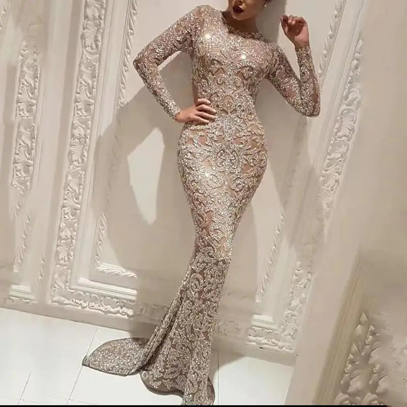Bronzing Long Sleeve Slim Fit Dress for Women